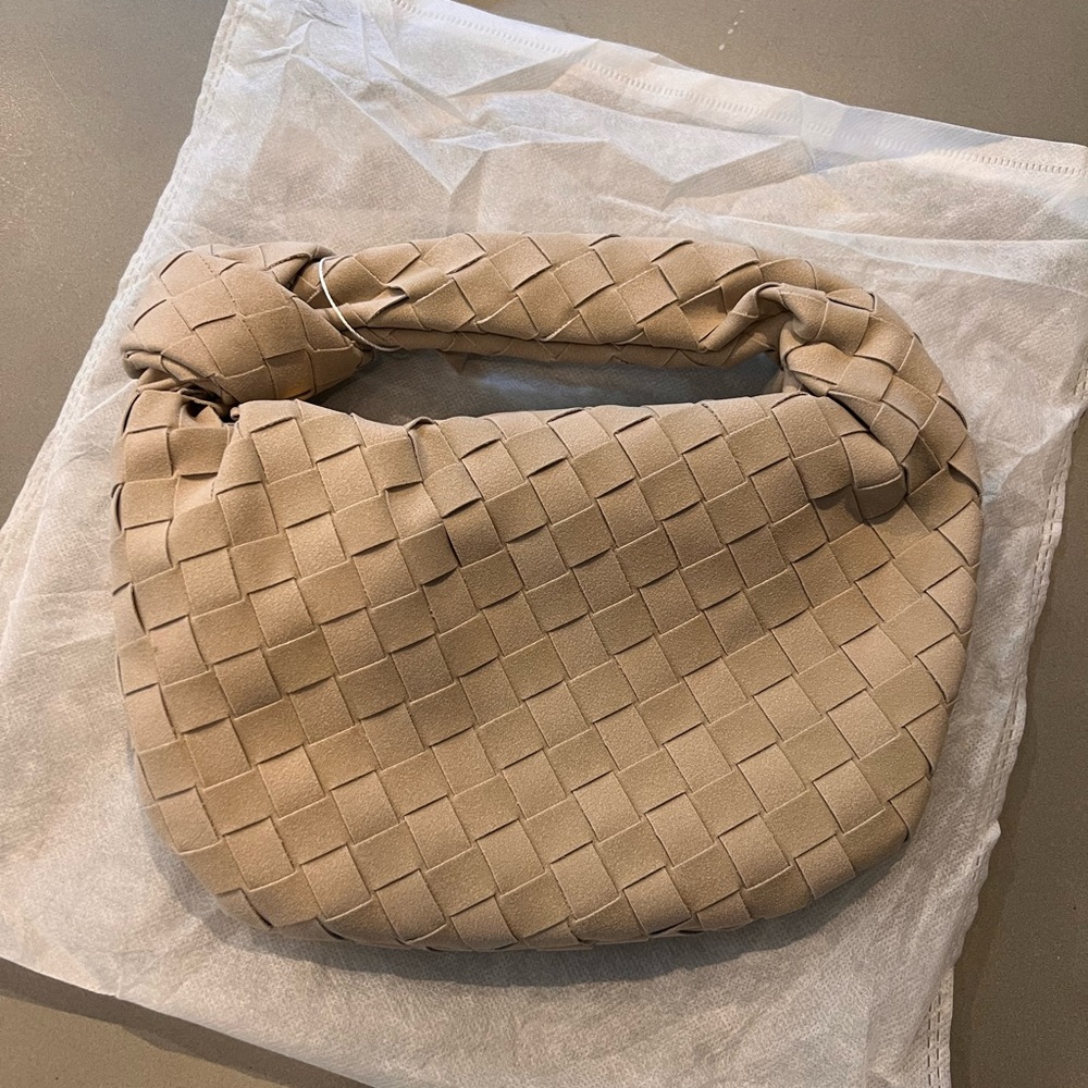 Suede khaki top handle bag. Brand new